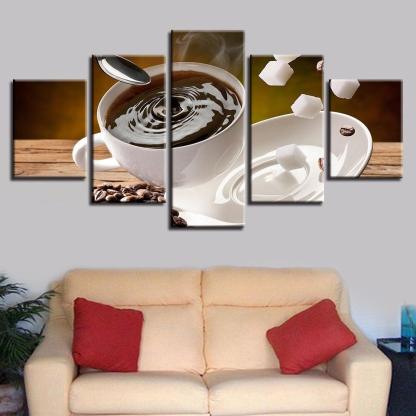 Coffee And Sugar 5 Piece HD Multi Panel Canvas Wall Art Frame-Original Frame