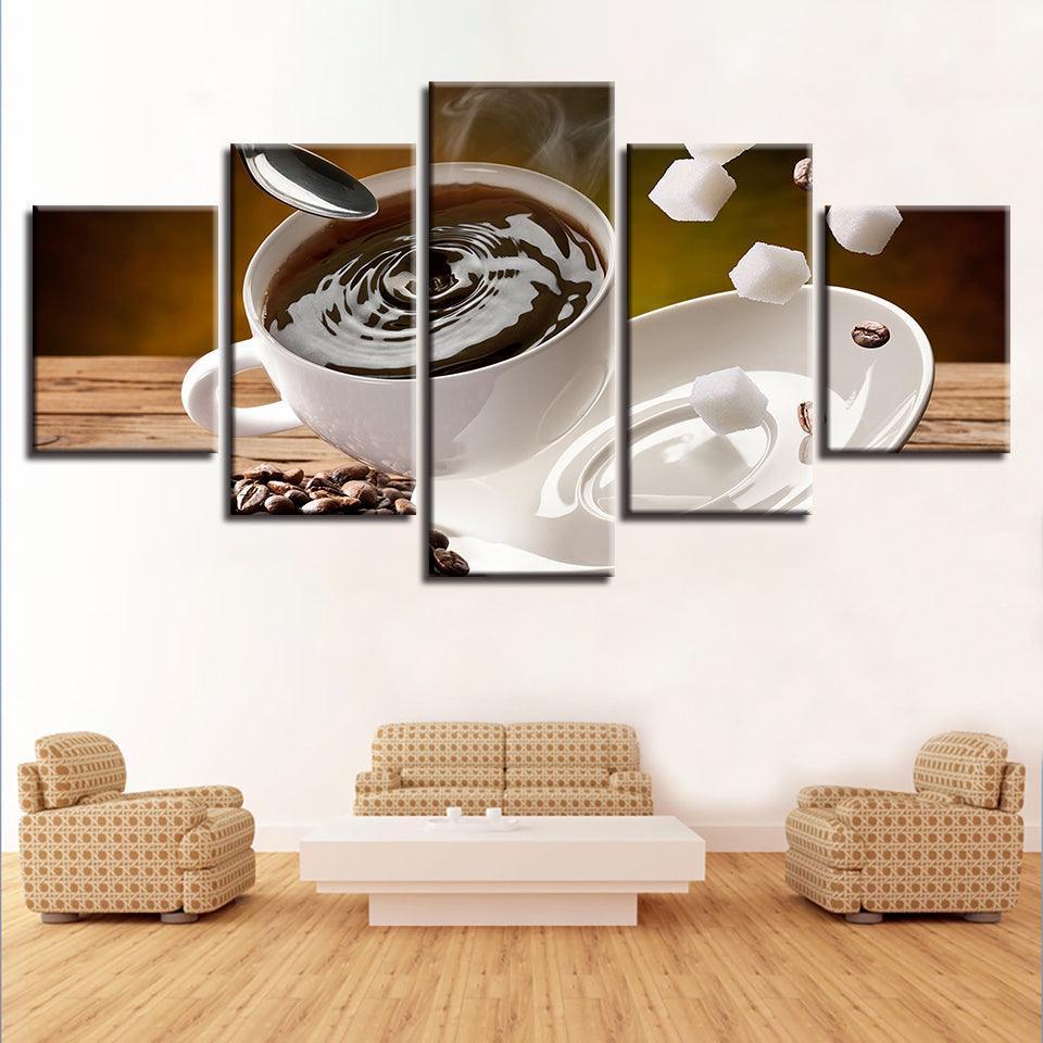 Coffee And Sugar 5 Piece HD Multi Panel Canvas Wall Art Frame-Original Frame