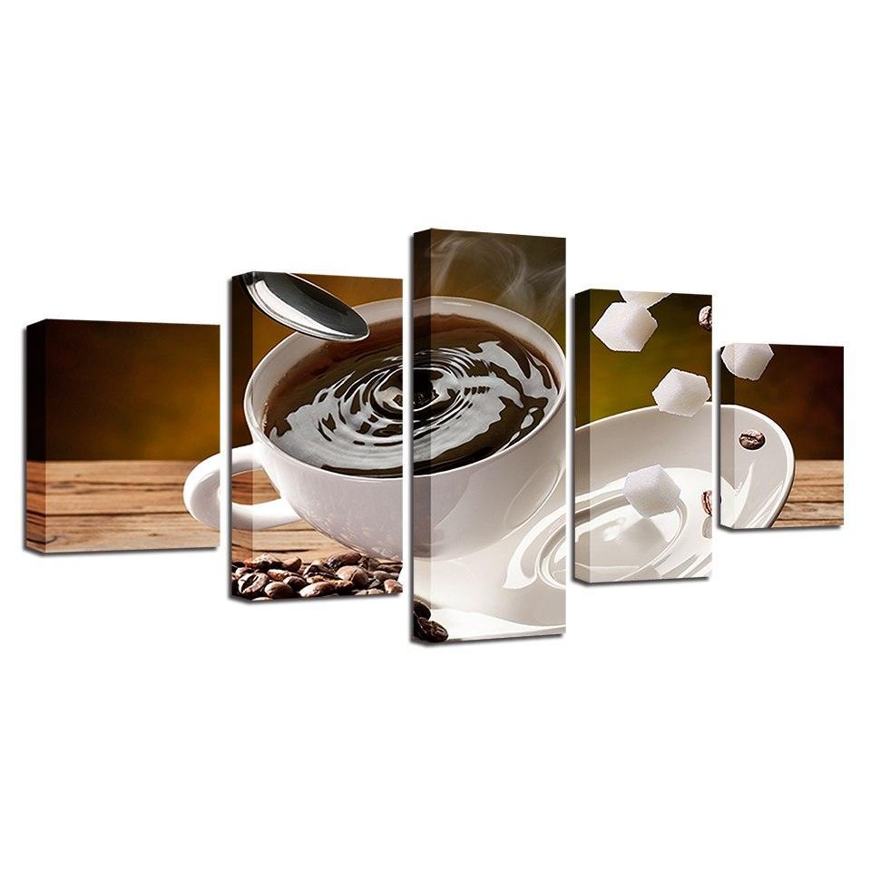 Coffee And Sugar 5 Piece HD Multi Panel Canvas Wall Art Frame-Original Frame