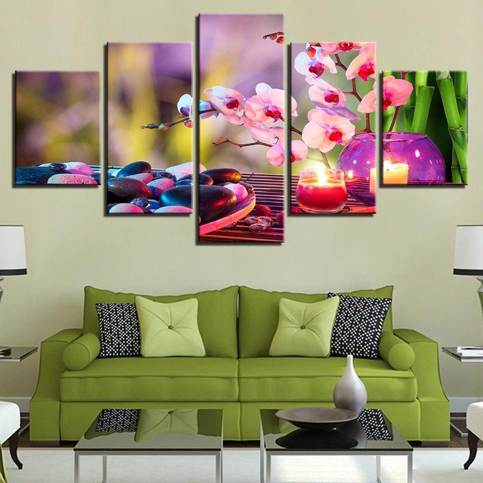 Flowers And Candles 5 Piece HD Multi Panel Canvas Wall Art Frame-Original Frame