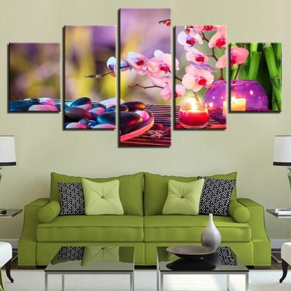 Flowers And Candles 5 Piece HD Multi Panel Canvas Wall Art Frame-Original Frame