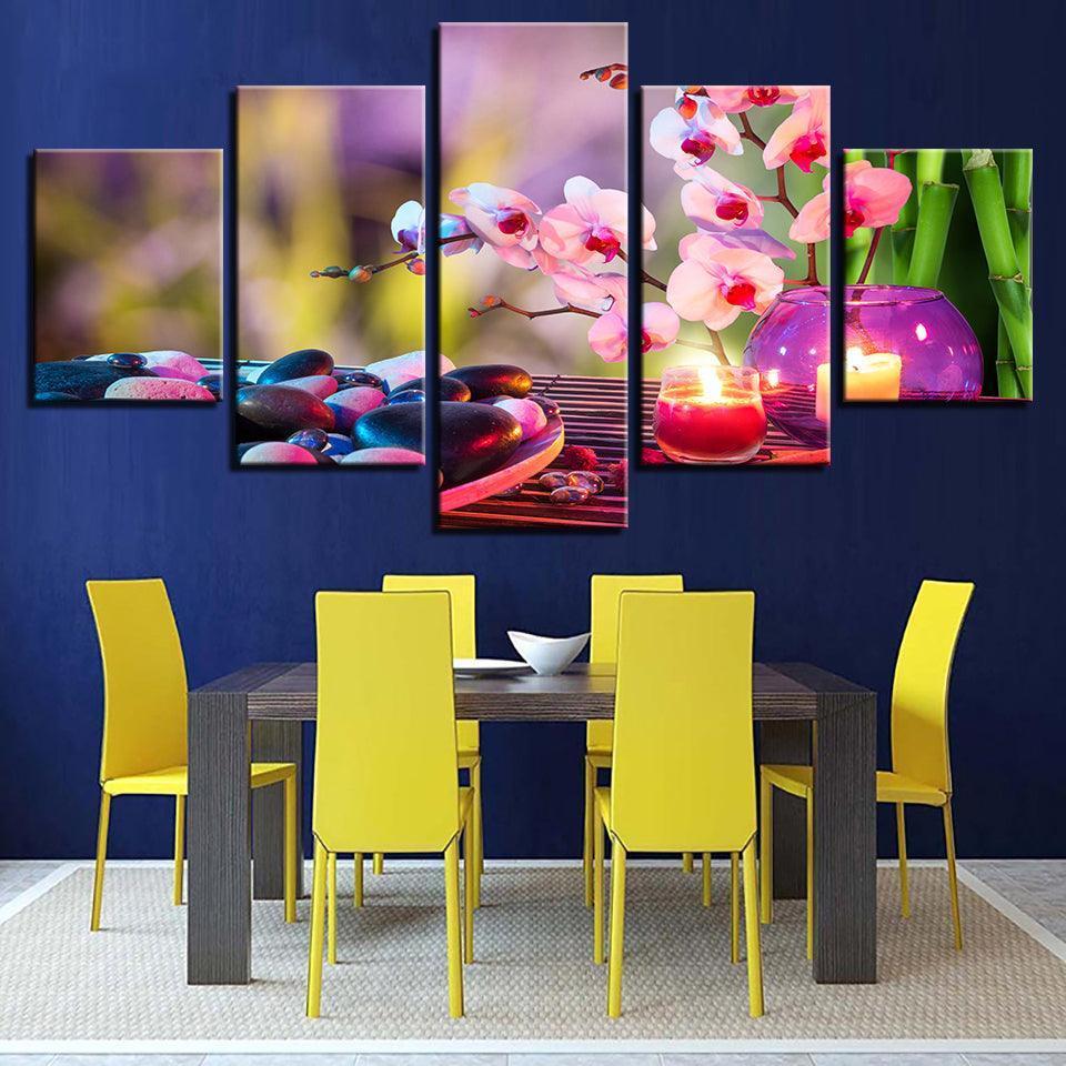 Flowers And Candles 5 Piece HD Multi Panel Canvas Wall Art Frame-Original Frame