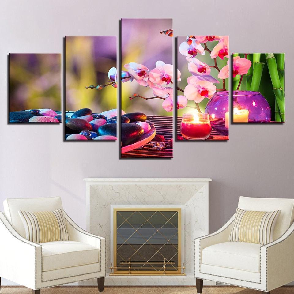 Flowers And Candles 5 Piece HD Multi Panel Canvas Wall Art Frame-Original Frame