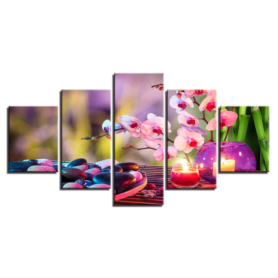 Flowers And Candles 5 Piece HD Multi Panel Canvas Wall Art Frame-Original Frame