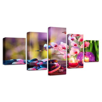 Flowers And Candles 5 Piece HD Multi Panel Canvas Wall Art Frame-Original Frame