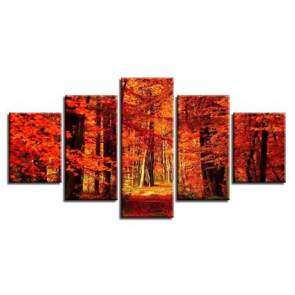 Autumn Forest 5 Piece HD Multi Panel Canvas Wall Art Frame-Original Frame
