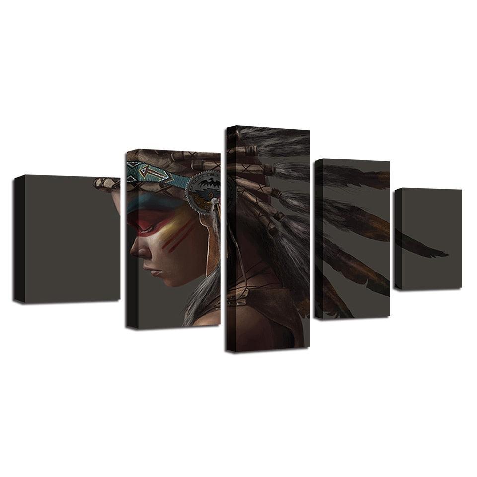 Native American Indian 5 Piece HD Multi Panel Canvas Wall Art Frame-Original Frame