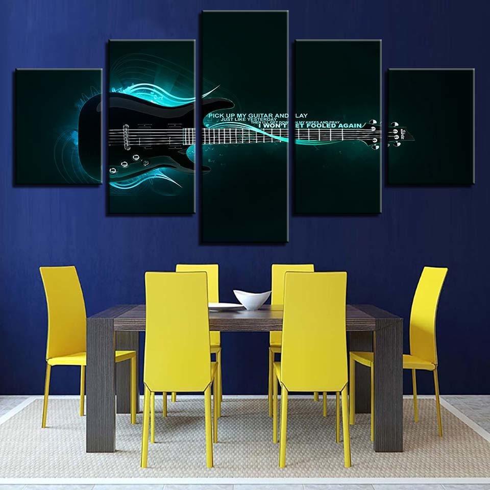 Electric Guitar Theme 5 Piece HD Multi Panel Canvas Wall Art Frame-Original Frame