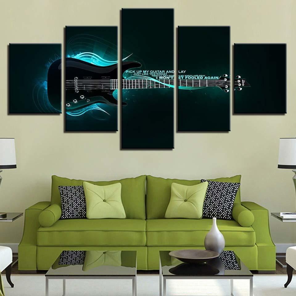 Electric Guitar Theme 5 Piece HD Multi Panel Canvas Wall Art Frame-Original Frame