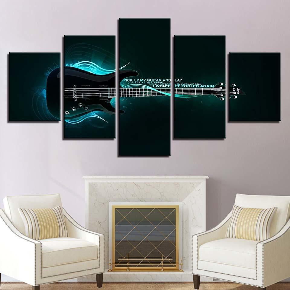 Electric Guitar Theme 5 Piece HD Multi Panel Canvas Wall Art Frame-Original Frame