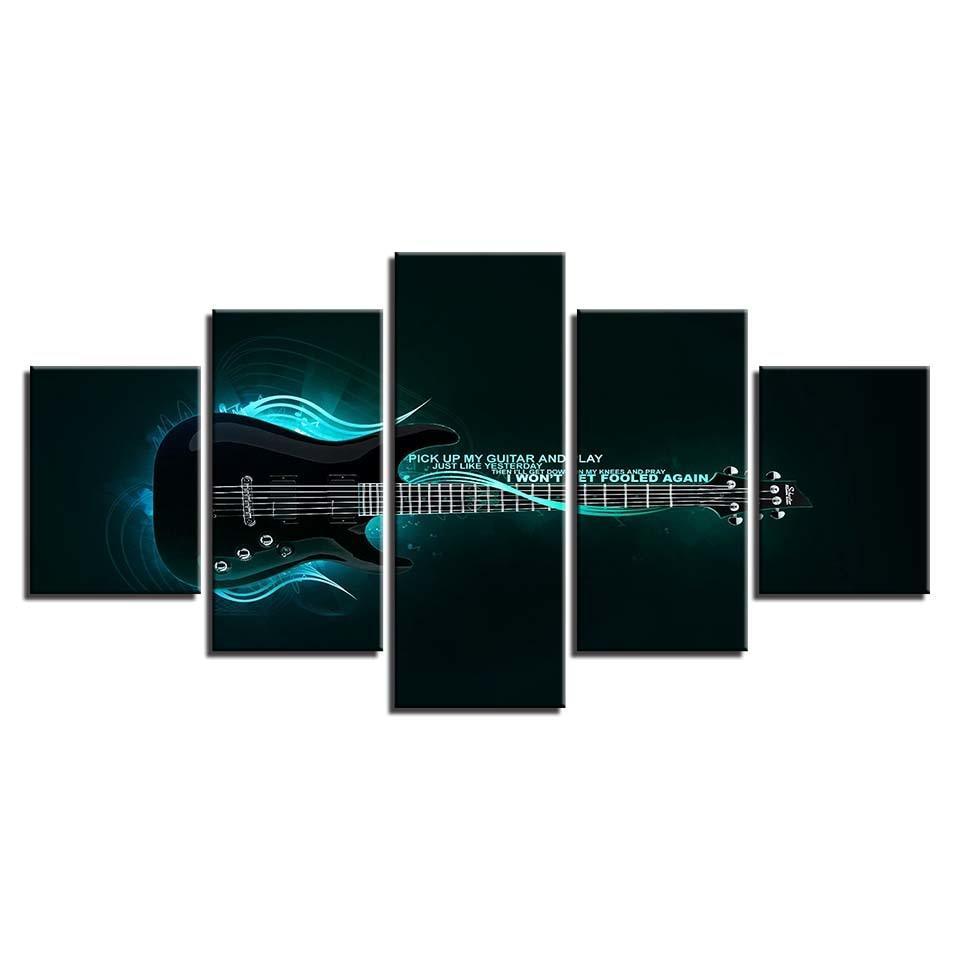 Electric Guitar Theme 5 Piece HD Multi Panel Canvas Wall Art Frame-Original Frame