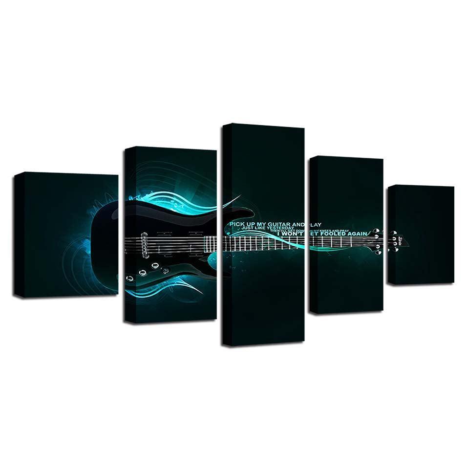 Electric Guitar Theme 5 Piece HD Multi Panel Canvas Wall Art Frame-Original Frame