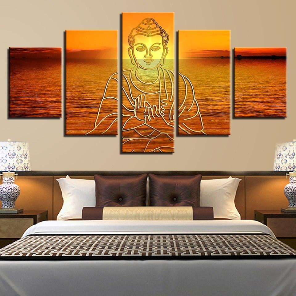 Buddha In Sunset 5 Piece HD Multi Panel Canvas Wall Art Frame-Original Frame