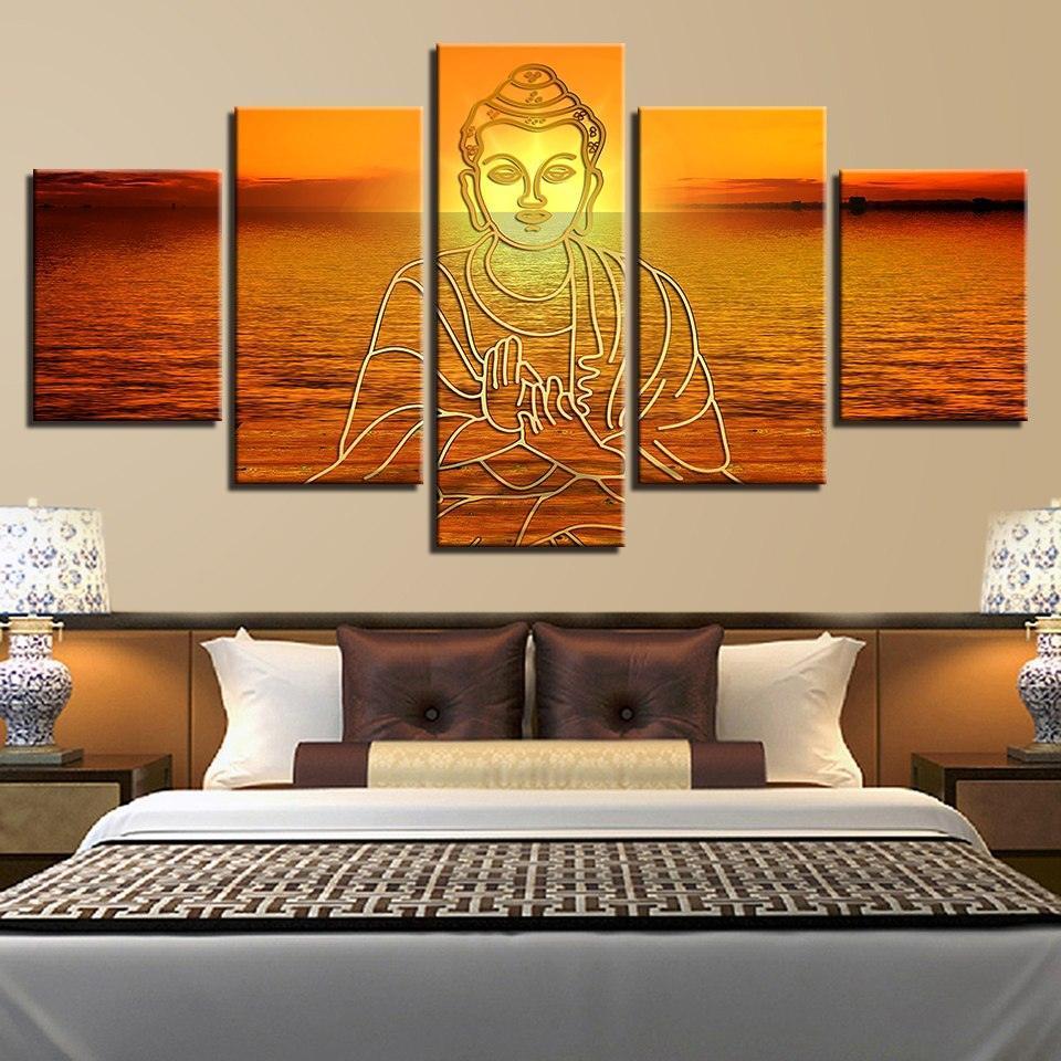 Buddha In Sunset 5 Piece HD Multi Panel Canvas Wall Art Frame-Original Frame