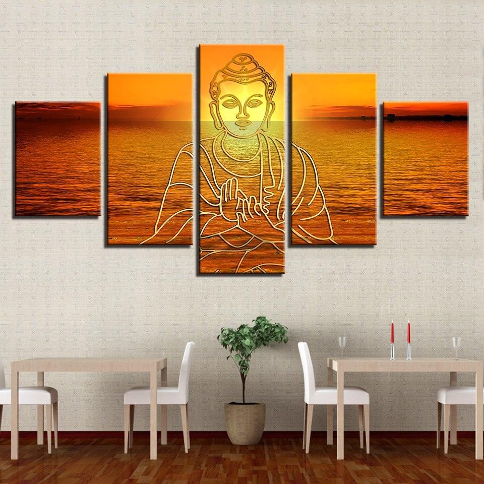 Buddha In Sunset 5 Piece HD Multi Panel Canvas Wall Art Frame-Original Frame