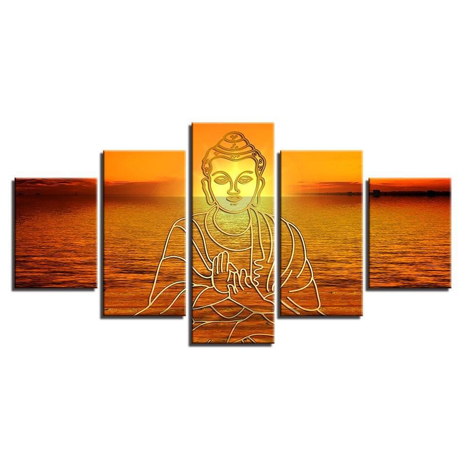 Buddha In Sunset 5 Piece HD Multi Panel Canvas Wall Art Frame-Original Frame