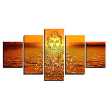 Buddha In Sunset 5 Piece HD Multi Panel Canvas Wall Art Frame-Original Frame
