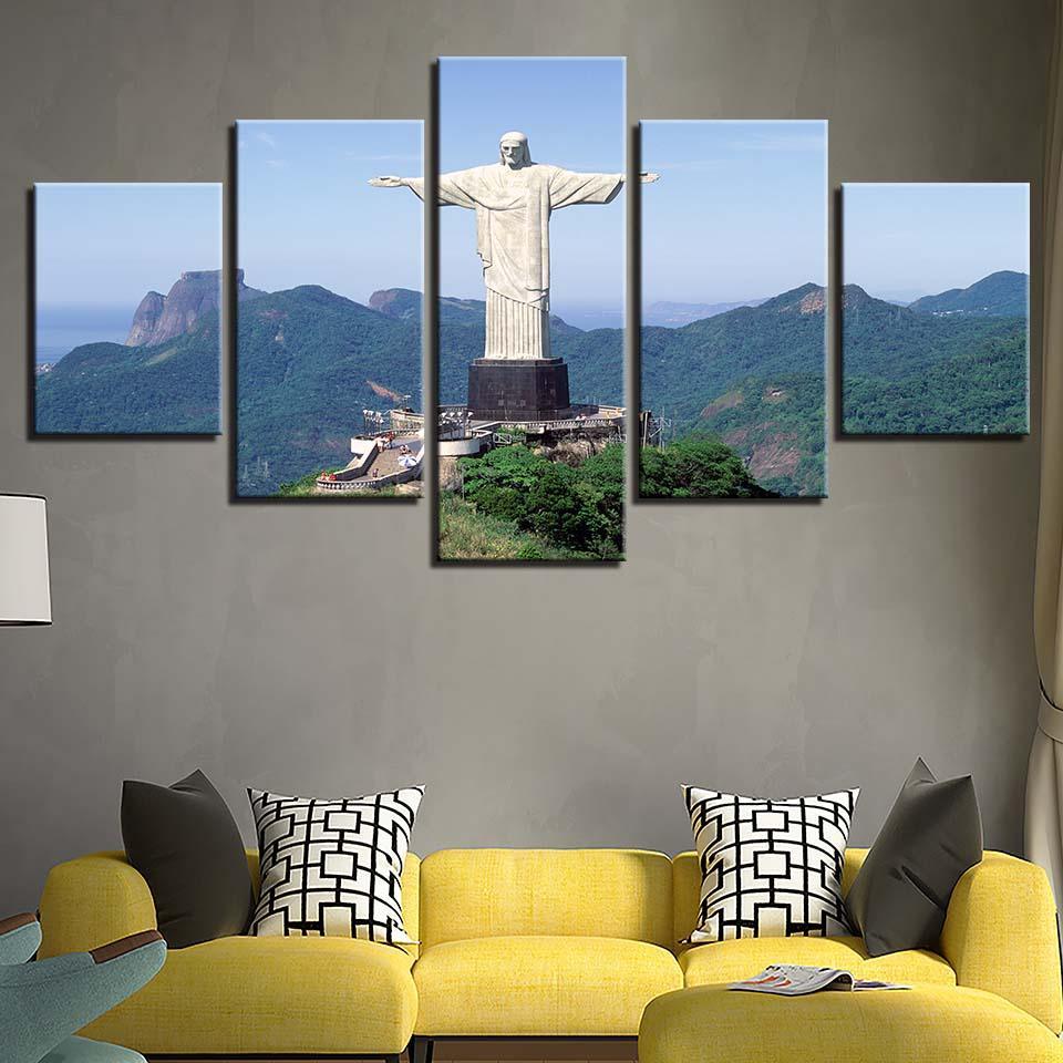 Cristo Redentor 5 Piece HD Multi Panel Canvas Wall Art Frame-Original Frame