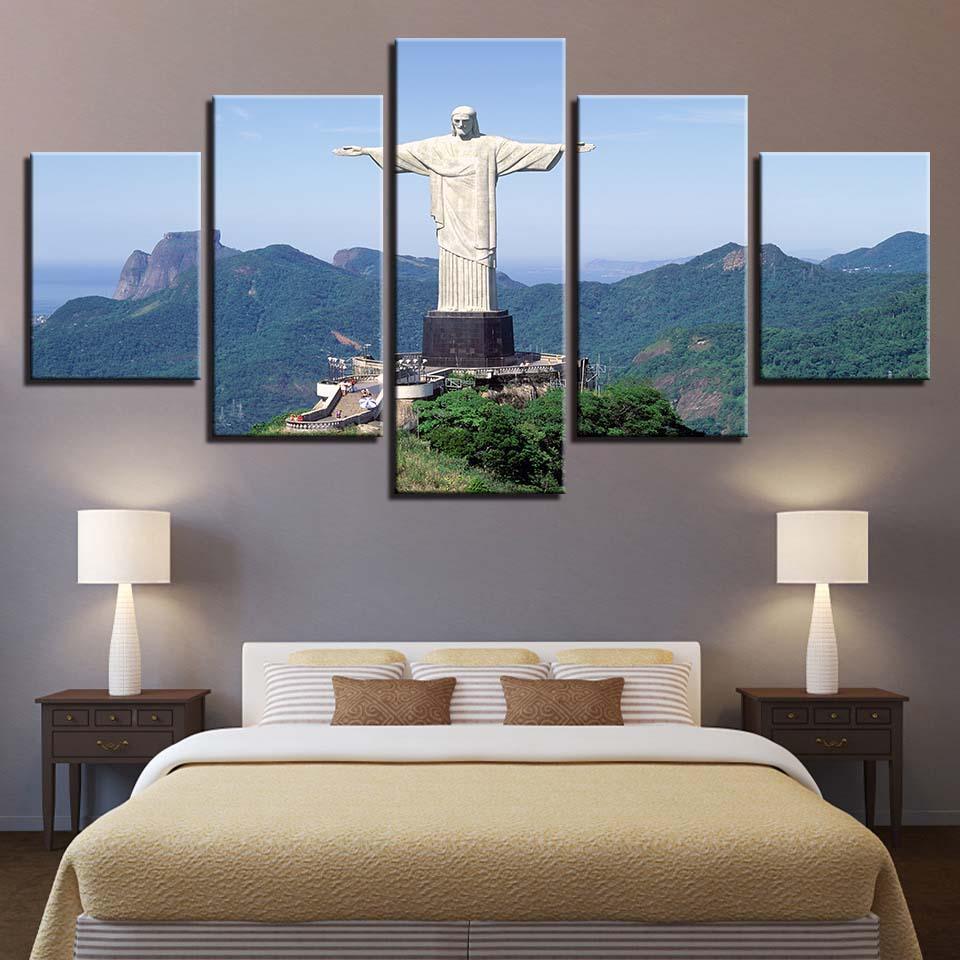 Cristo Redentor 5 Piece HD Multi Panel Canvas Wall Art Frame-Original Frame