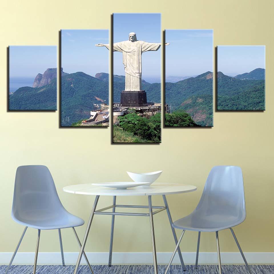 Cristo Redentor 5 Piece HD Multi Panel Canvas Wall Art Frame-Original Frame