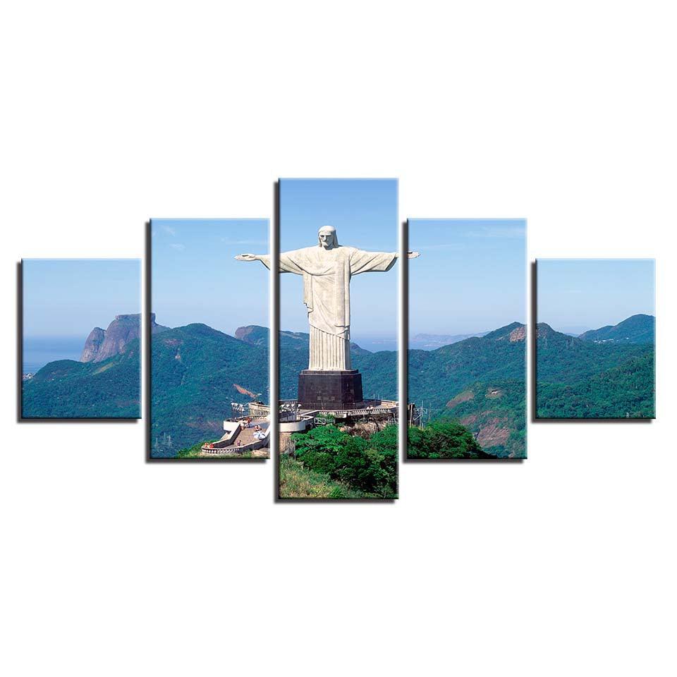 Cristo Redentor 5 Piece HD Multi Panel Canvas Wall Art Frame-Original Frame