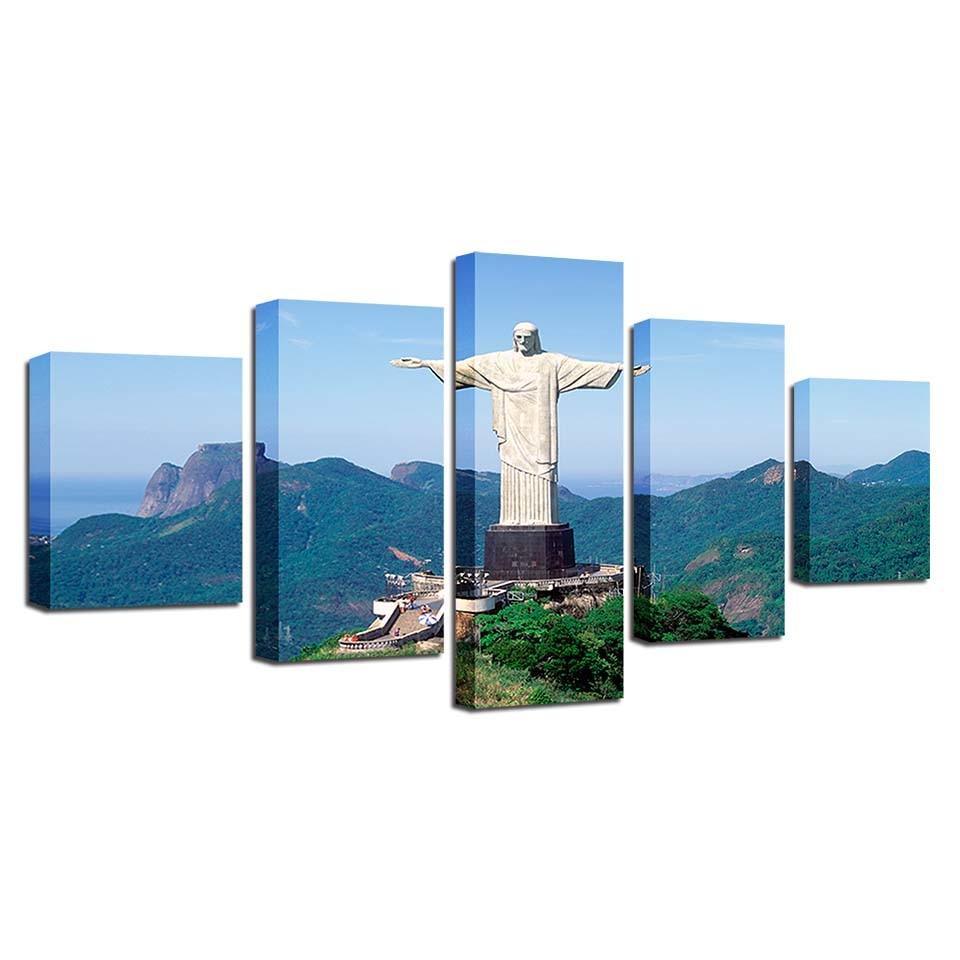 Cristo Redentor 5 Piece HD Multi Panel Canvas Wall Art Frame-Original Frame