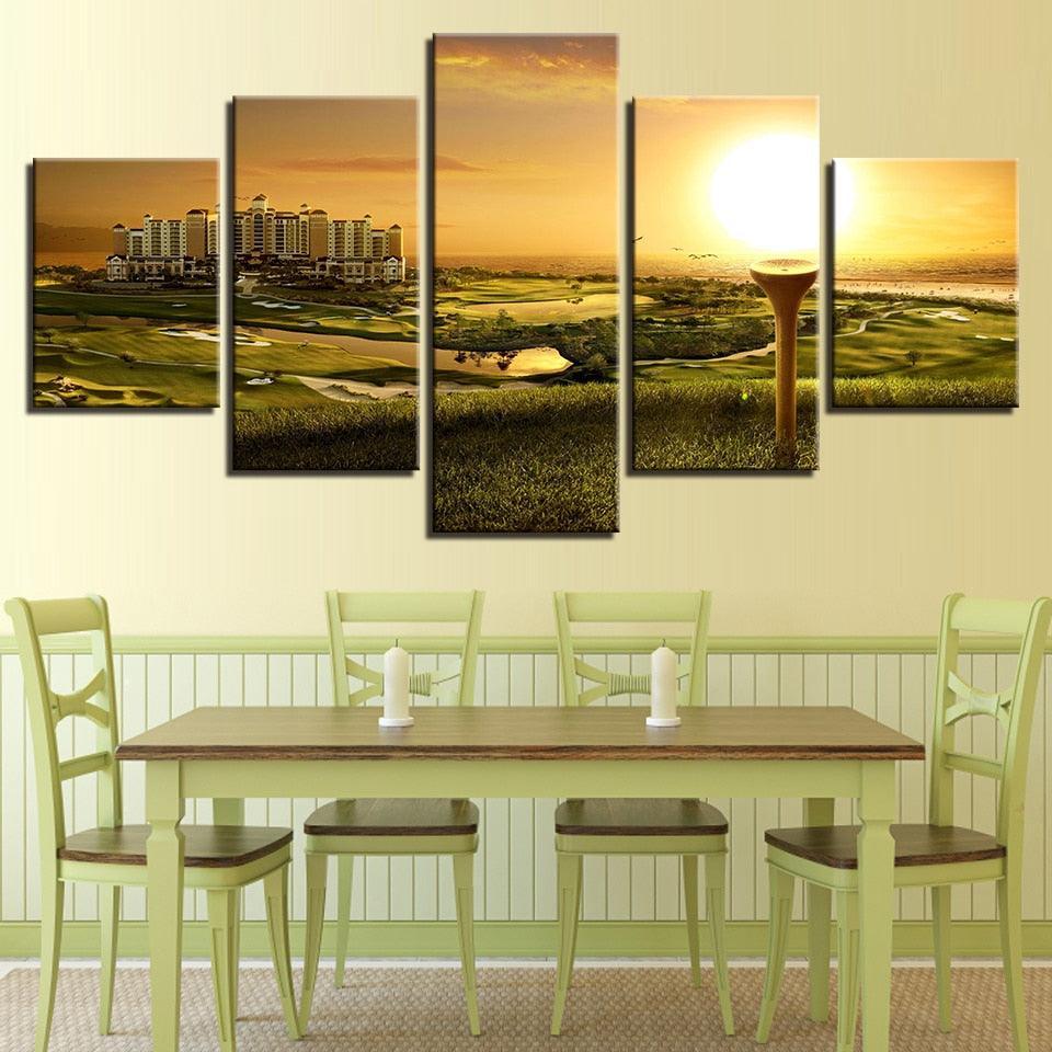 Grass Sunshine Building Scenery 5 Piece HD Multi Panel Canvas Wall Art Frame-Original Frame