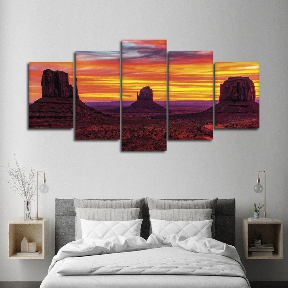 Silent Sunset 5 Piece HD Multi Panel Canvas Wall Art Frame-Original Frame