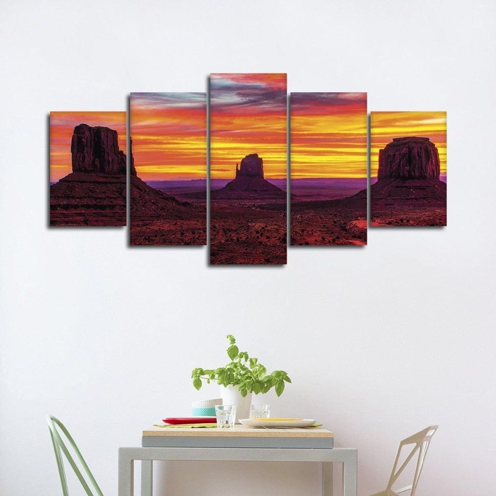 Silent Sunset 5 Piece HD Multi Panel Canvas Wall Art Frame-Original Frame