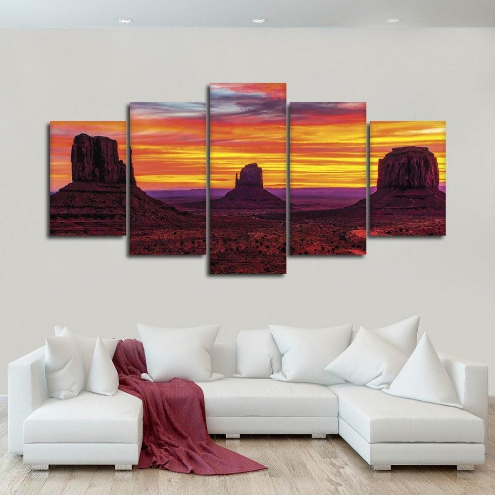 Silent Sunset 5 Piece HD Multi Panel Canvas Wall Art Frame-Original Frame
