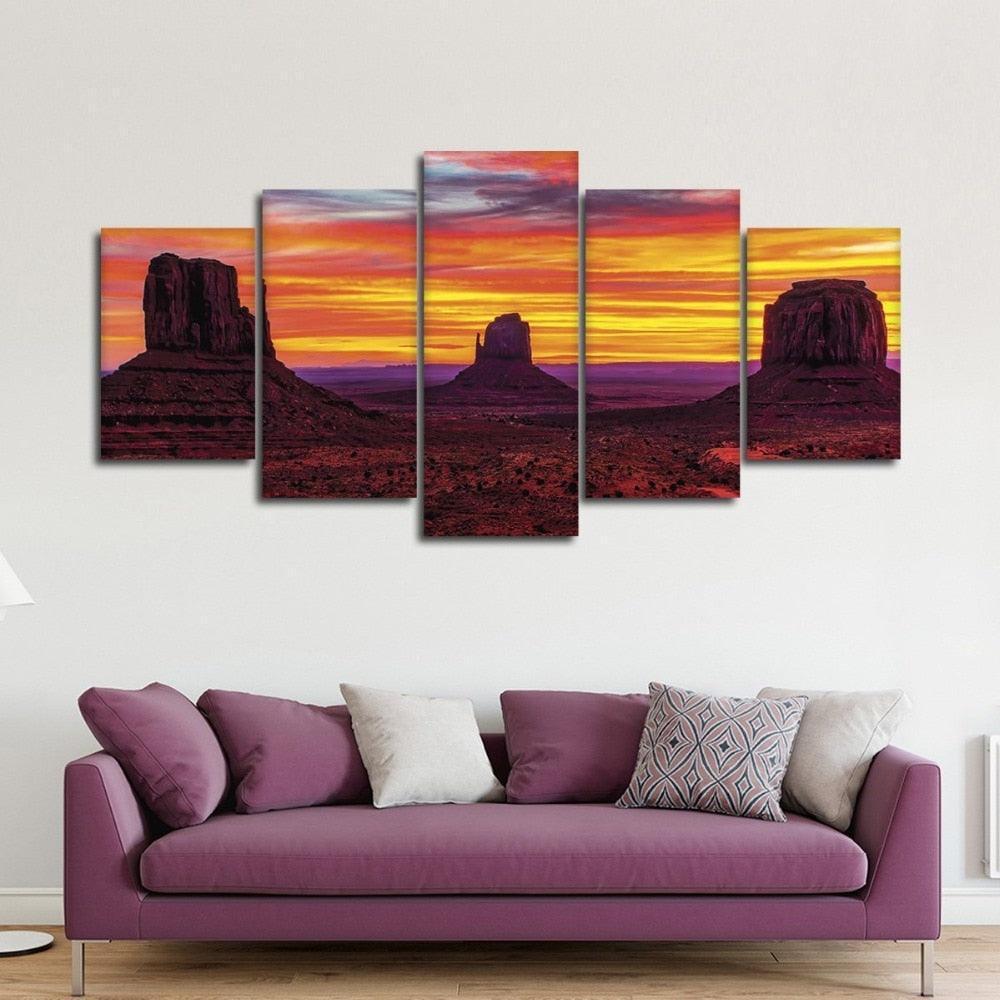 Silent Sunset 5 Piece HD Multi Panel Canvas Wall Art Frame-Original Frame