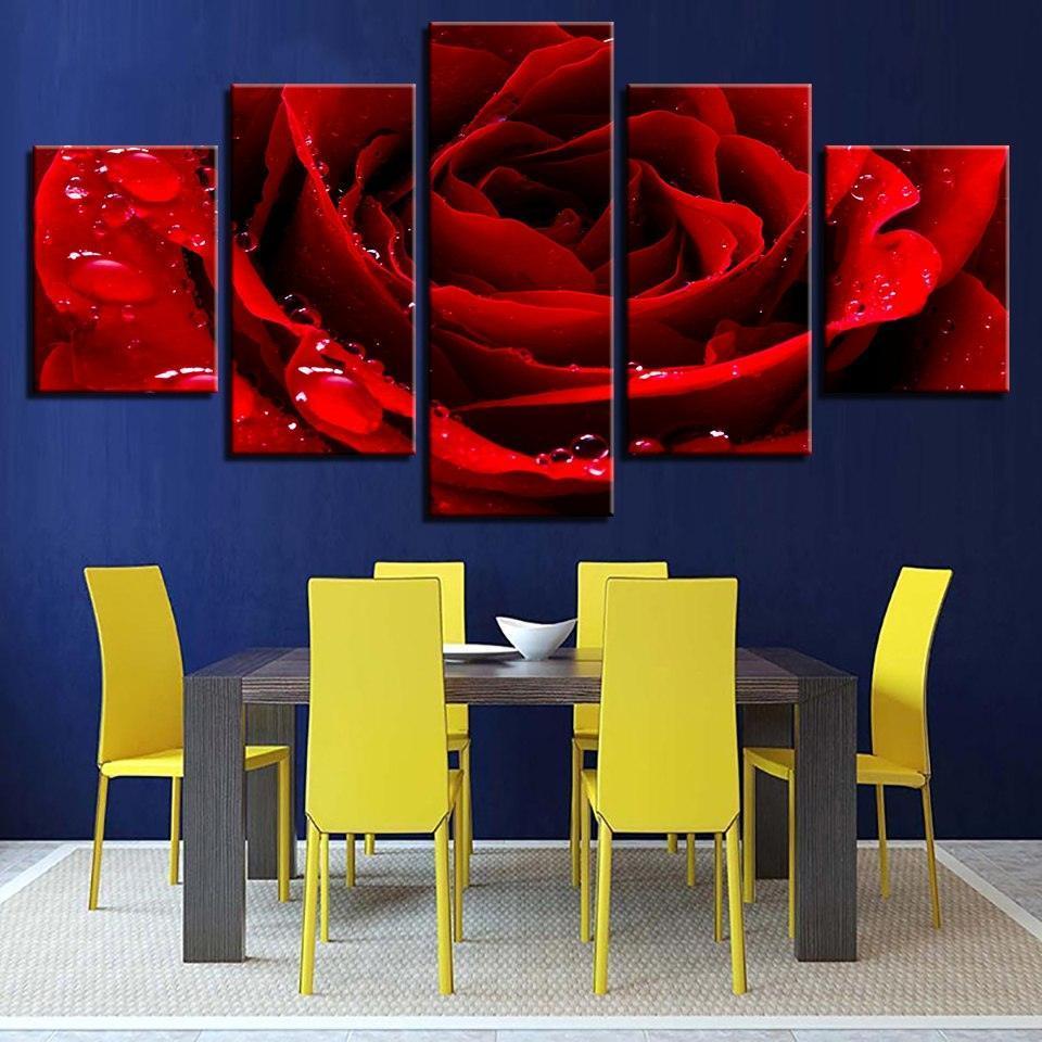 Beautiful Red Rose 5 Piece HD Multi Panel Canvas Wall Art Frame-Original Frame