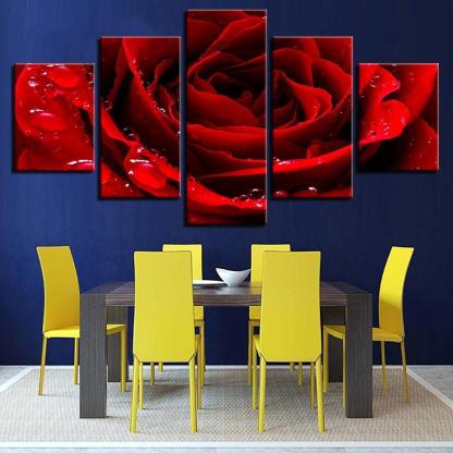 Beautiful Red Rose 5 Piece HD Multi Panel Canvas Wall Art Frame-Original Frame