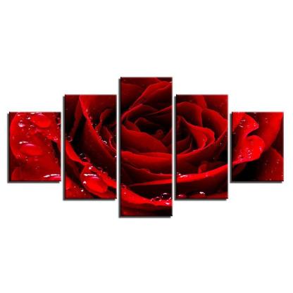 Beautiful Red Rose 5 Piece HD Multi Panel Canvas Wall Art Frame-Original Frame