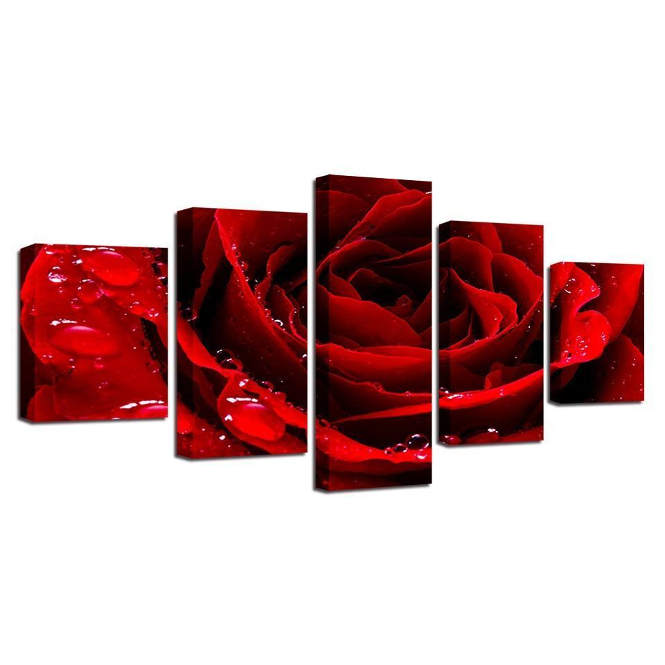 Beautiful Red Rose 5 Piece HD Multi Panel Canvas Wall Art Frame-Original Frame
