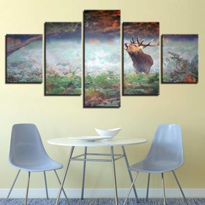Forest Deer 5 Piece HD Multi Panel Canvas Wall Art Frame-Original Frame