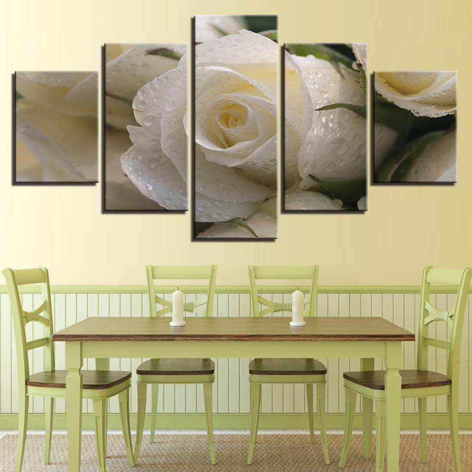 Beautiful White Rose 5 Piece HD Multi Panel Canvas Wall Art Frame-Original Frame
