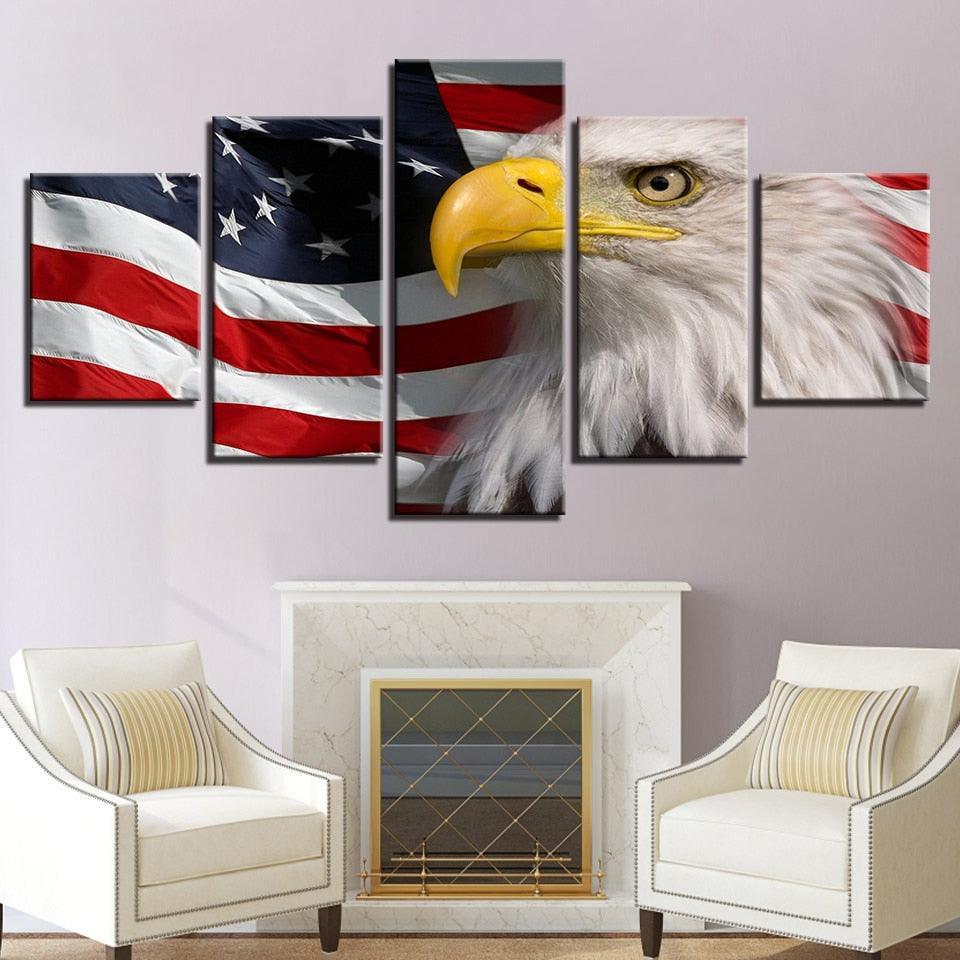 American Flag Eagle 5 Piece HD Multi Panel Canvas Wall Art Frame-Original Frame
