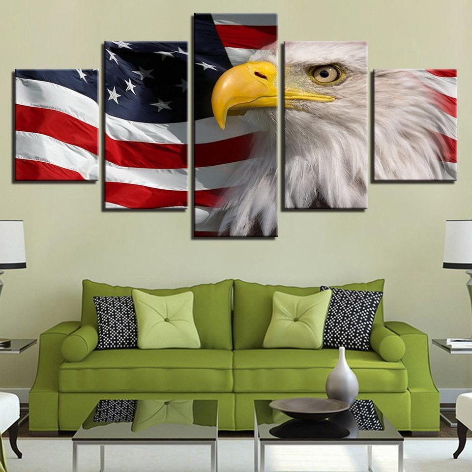 American Flag Eagle 5 Piece HD Multi Panel Canvas Wall Art Frame-Original Frame