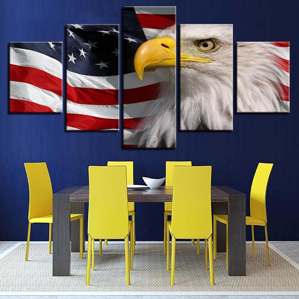 American Flag Eagle 5 Piece HD Multi Panel Canvas Wall Art Frame-Original Frame