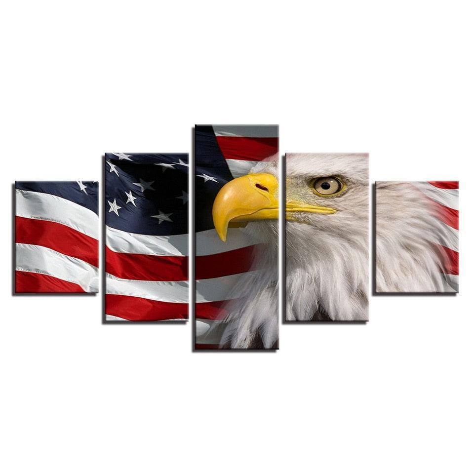 American Flag Eagle 5 Piece HD Multi Panel Canvas Wall Art Frame-Original Frame