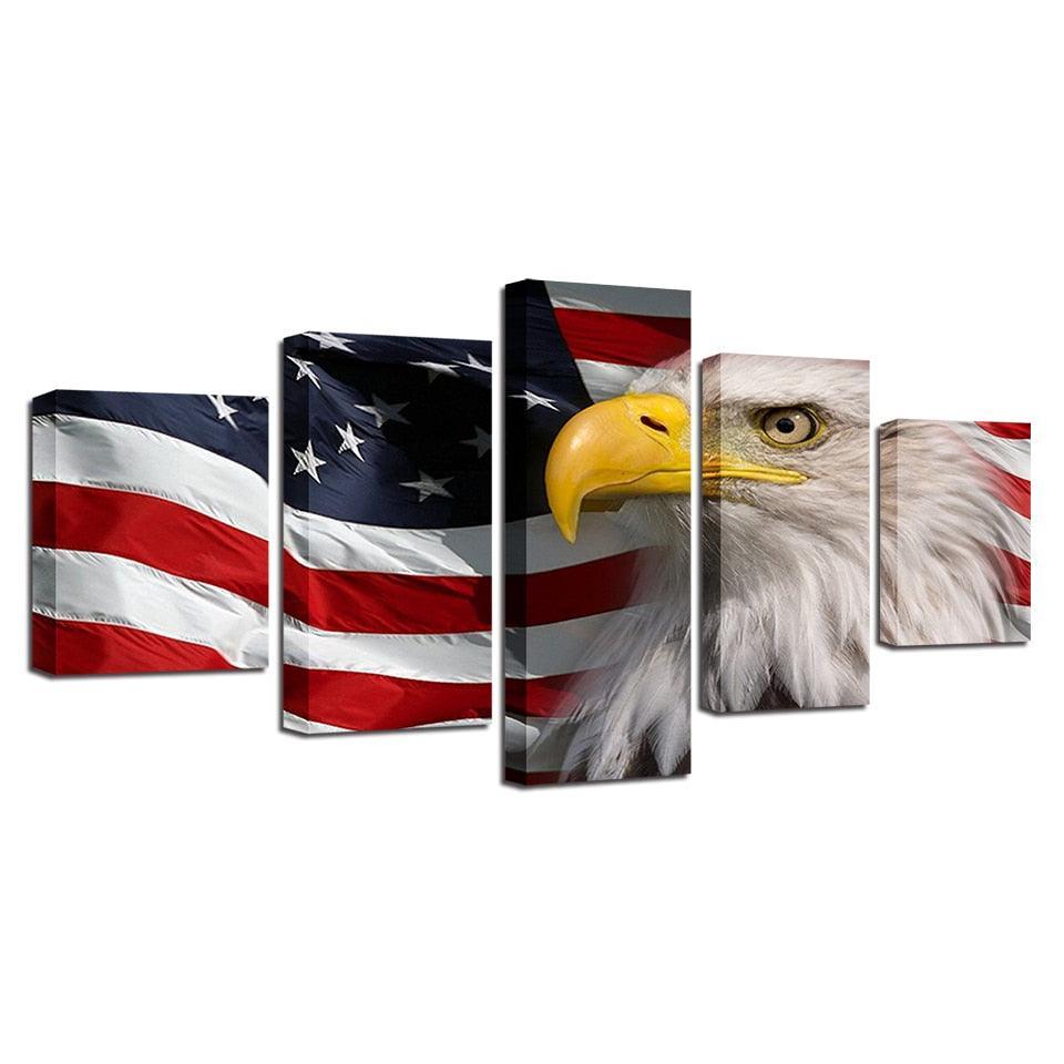 American Flag Eagle 5 Piece HD Multi Panel Canvas Wall Art Frame-Original Frame