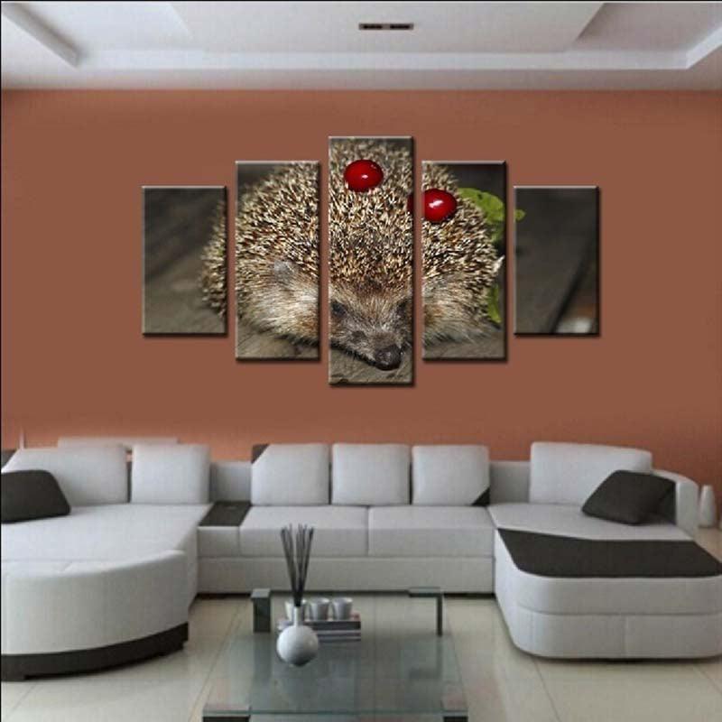 Hedgehog And Cherries 5 Piece HD Multi Panel Canvas Wall Art Frame-Original Frame