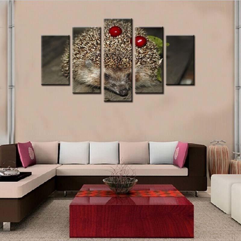 Hedgehog And Cherries 5 Piece HD Multi Panel Canvas Wall Art Frame-Original Frame