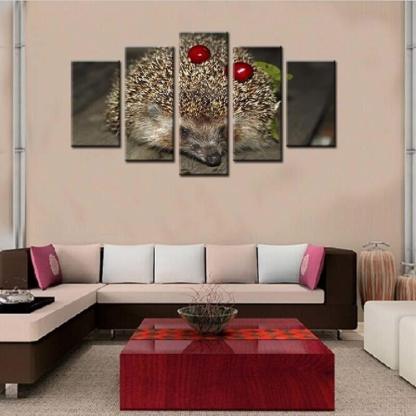 Hedgehog And Cherries 5 Piece HD Multi Panel Canvas Wall Art Frame-Original Frame