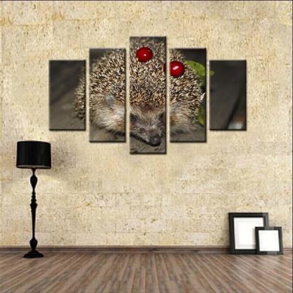 Hedgehog And Cherries 5 Piece HD Multi Panel Canvas Wall Art Frame-Original Frame