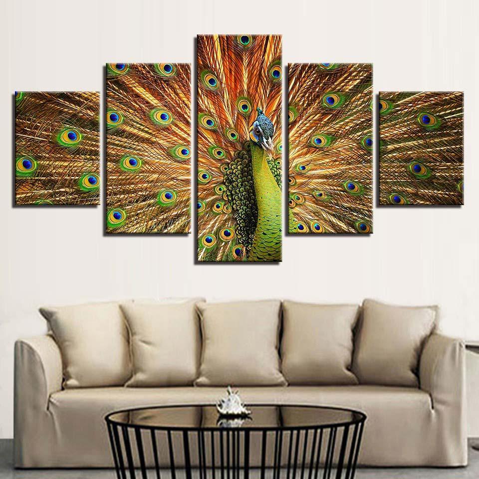 Exquisite Avian Display Five-Panel Wall Art-Original Frame