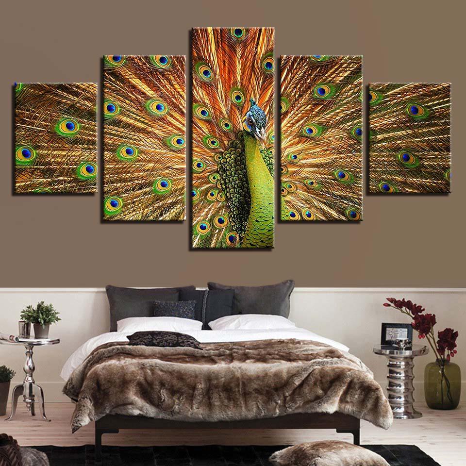 Exquisite Avian Display Five-Panel Wall Art-Original Frame