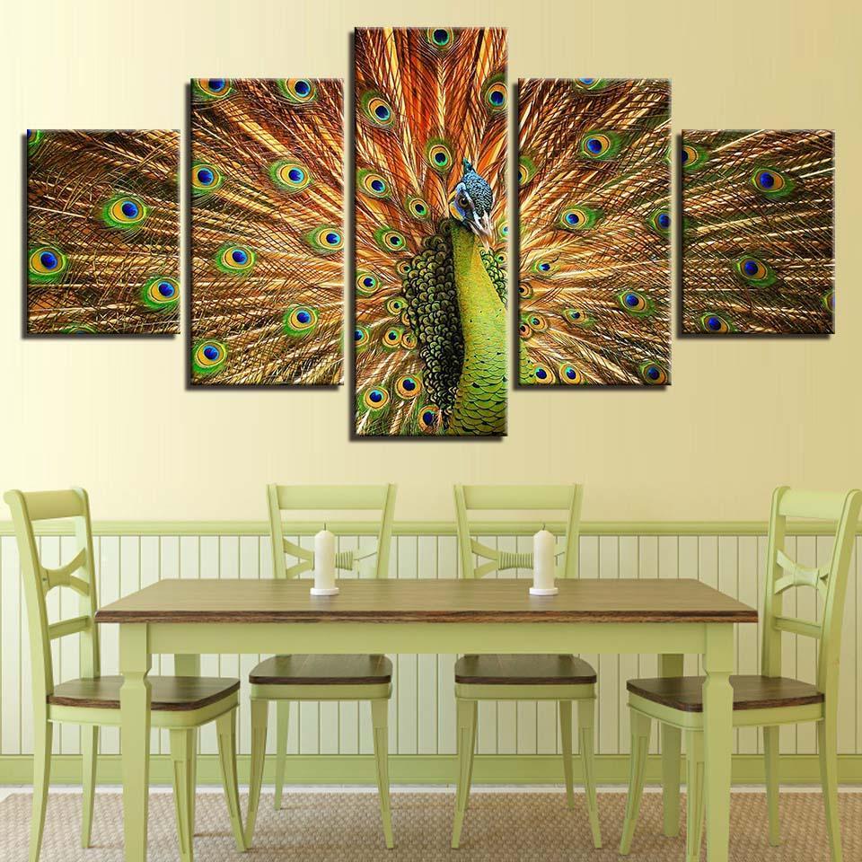 Exquisite Avian Display Five-Panel Wall Art-Original Frame