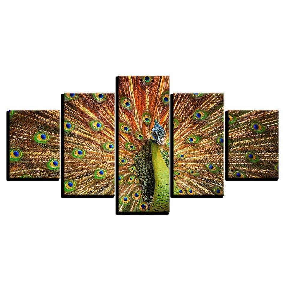 Exquisite Avian Display Five-Panel Wall Art-Original Frame